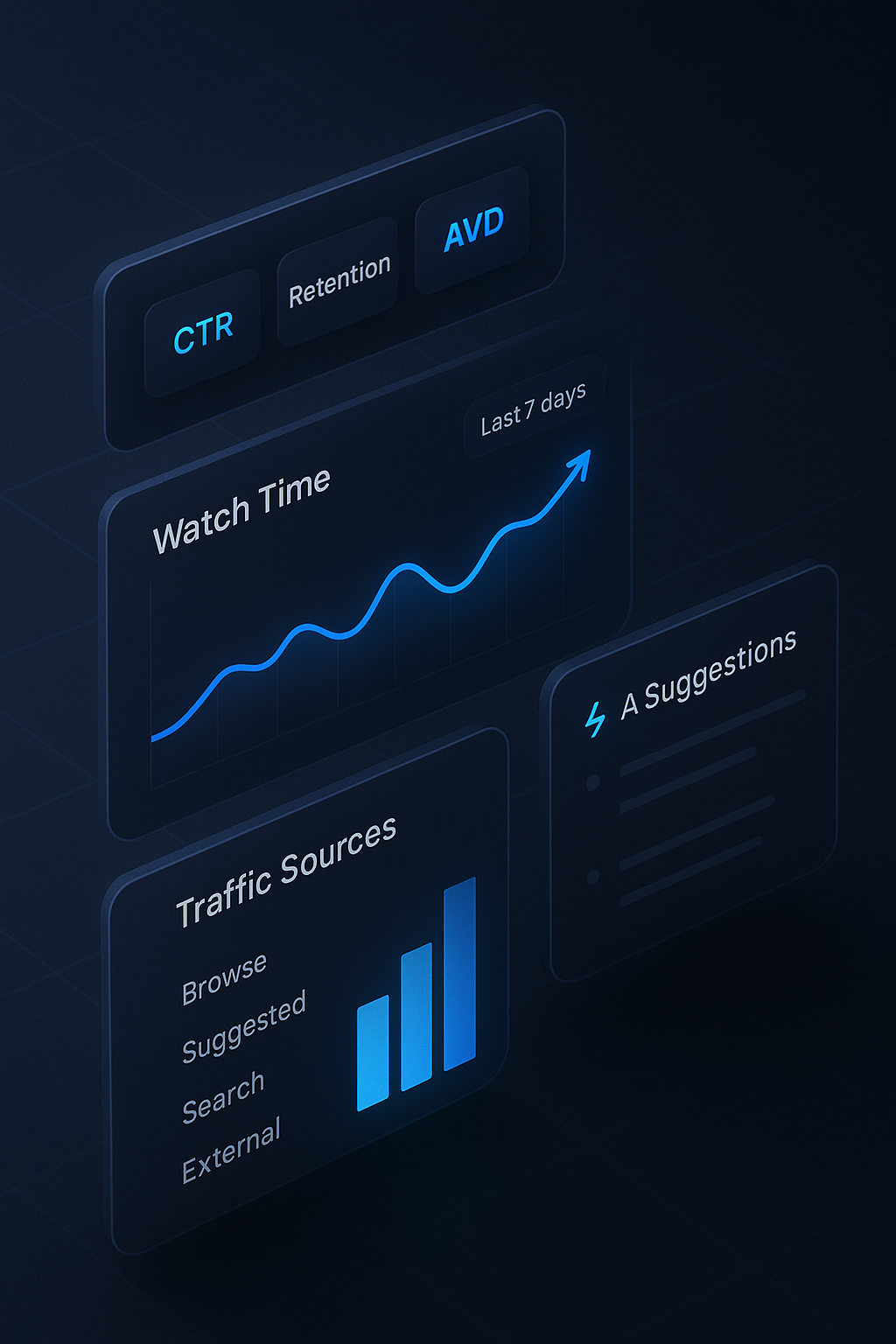 AI Dashboard mit KPIs, Watch Time und datenbasierten Entscheidungen